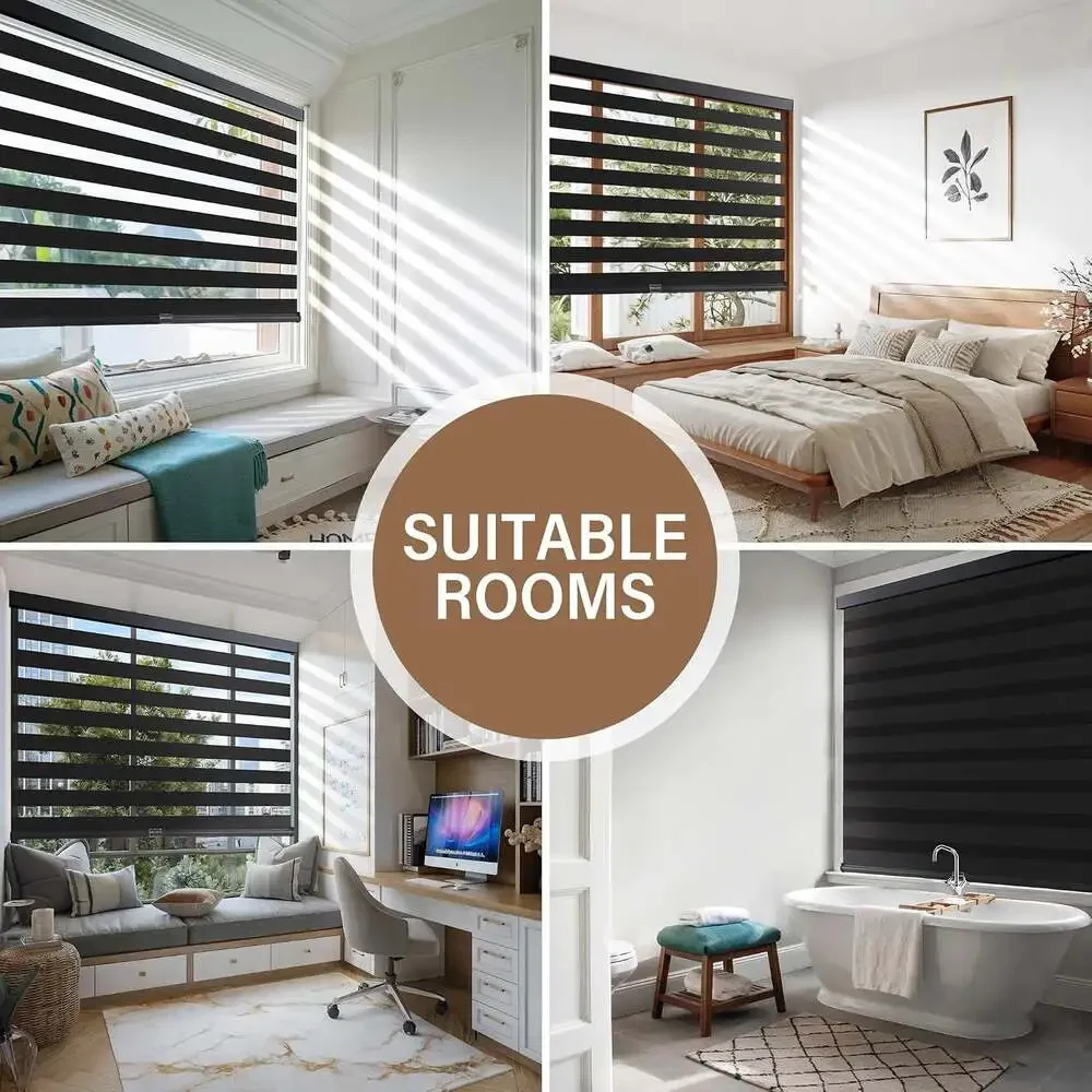 AOSKY Cordless Zebra Blinds 33”W x 72”H Black Dual Layer Roller Window Shade